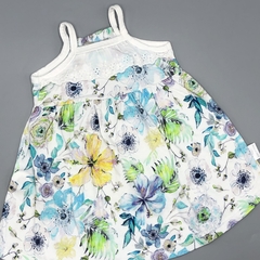 Vestido Minimimo Talle S (3-6 meses) algodón blanco flores celestes verde broderie cuello - comprar online