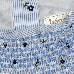Segunda Selección - Vestido Yamp Talle 3 meses fibrana rayas blanco celeste mini florcitas frunce - tienda online