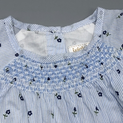 Imagen de Segunda Selección - Vestido Yamp Talle 3 meses fibrana rayas blanco celeste mini florcitas frunce