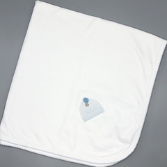 Manta Magdalena Espósito algodón blanco bolsillo tejido celeste (70 cm x 72 cm) - comprar online