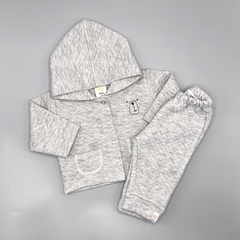 Segunda Selección - Conjunto Pandy Talle XS (0-3 meses) algodón gris textura rombos (campera y jogging 29 cm largo)