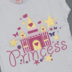 Remera NUEVA Yamp Tale 6 meses algodón blanca estampa castillo PRINCESS brillo rosa - comprar online