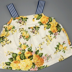 Segunda Selección - Remera Little Akiabara Talle 6 meses algodón blanco flores amarillas tiras azul - comprar online