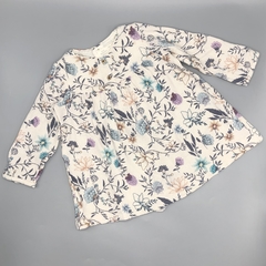 Segunda Selección - Camisola Zara Talle 3-4 meses lino beige flores lila celeste botones madera