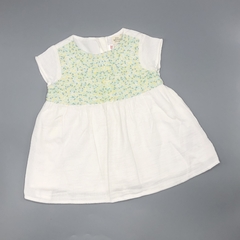 Segunda Selección - Vestido Zara Talle 6-9 meses blanco - bordado amarillo celeste - Largo 37cm