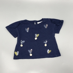 Segunda Selección - Remera Zara Talle 3-6 meses algodón azul corazones lentejuelas