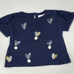 Segunda Selección - Remera Zara Talle 3-6 meses algodón azul corazones lentejuelas - comprar online