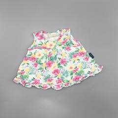 Segunda Selección - Remera Minimimo Talle M (6-9 meses) algodón celeste flores rosa amrillo volados