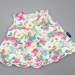 Segunda Selección - Remera Minimimo Talle M (6-9 meses) algodón celeste flores rosa amrillo volados - comprar online