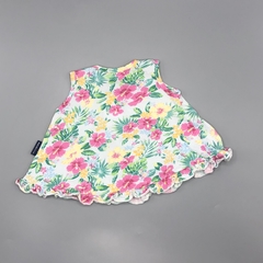 Segunda Selección - Remera Minimimo Talle M (6-9 meses) algodón celeste flores rosa amrillo volados en internet