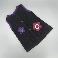 Vestido NUEVO Owoko Talle 2 (6-9 meses) jean negro flores bordadas tonos lila en internet