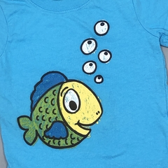 Remera Jumping Beans Talle 6 meses algodón celeste estampa pez verde amarillo burbujas - comprar online