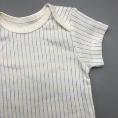 Imagen de Segunda Selección - Body Little Me Talle 6 meses algodón color crudo rayas finas celeste