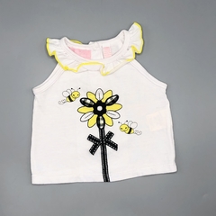 Segunda Selección - Remera Talle 3-6 meses algodón blanco flor amarilla con negro bordada