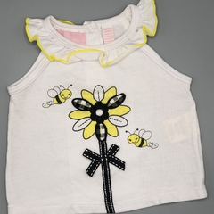 Segunda Selección - Remera Talle 3-6 meses algodón blanco flor amarilla con negro bordada - comprar online