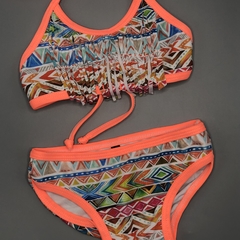 Bikini NUEVA Talle 4 (24 meses) diseño ribal blanca naranja fluor azul marrón flecos - comprar online