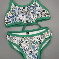 Bikini NUEVA Talle 4 (24 meses) verde flores blanco azul flecos - comprar online