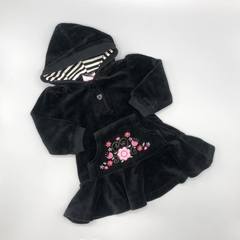 Segunda Selección - Vestido Nannette Talle 3-6 meses plush negro - flores bordadas - marca importada