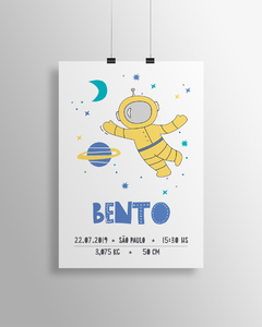 Quadro de Nascimento Astronauta - Bento -  Sweet Little Home Decor - Quadro Infantil Personalizados 