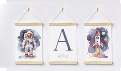 Conjunto 3 Flamulas - Astronauta e Foguete Personalizado Arthur