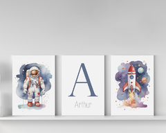 Placa MDF Decorativa Astronauta e Foguete Personalizado Arthur