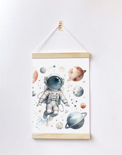 Flâmula Decorativa Astronauta Planetas Aquarela
