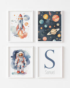 Kit Quadros Infantil Personalizado Astronauta Samuel