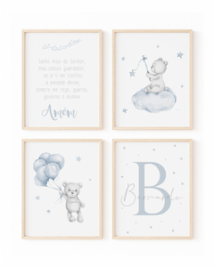 Conj Quadro Infantil Personalizado Ursinho e Anjo Bernardo