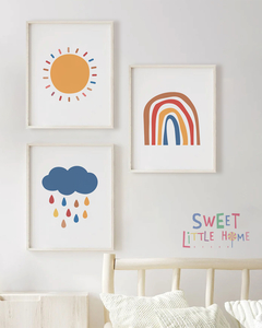 quadro infantil personalizado sol nuvem e arco iris