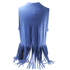 Chaleco con flecos en gamuza boheme  Azul Francia - comprar online