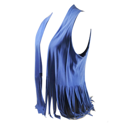 Chaleco con flecos en gamuza boheme  Azul Francia en internet