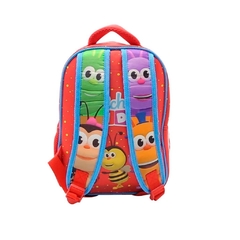 MOCHILA ESPALDA 12" BICHI KIDS CON MÚSICA 4 CARITAS ROJO - Tio Mario Jugueterías