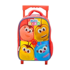 MOCHILA CON CARRO 12" BICHI KIDS CON MÚSICA 4 CARITAS ROJO