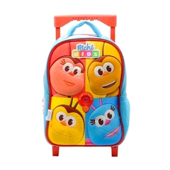 MOCHILA CON CARRO 12" BICHI KIDS CON MÚSICA 4 CARITAS CELESTE - Tio Mario Jugueterías