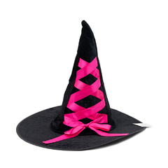 GORRO BRUJA CON LAZO DE COLORES FUCSIA