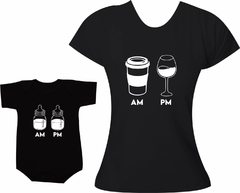 Camisetas Tal mãe tal filho / filha - AM e PM- Café, Vinho, Mamadeira - comprar online