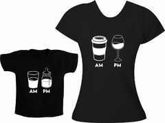 Camisetas Tal mãe tal filho / filha - AM e PM - Café, Vinho, Copo e Mamadeira