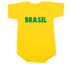 Body Bebê Amarelo Escrito Brasil