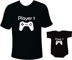 camisetas tal pai tal filho player 1 player 2 playstation