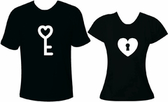 Camiseta Casal Namorado Chave Cadeado Coração - Preta Personalizada