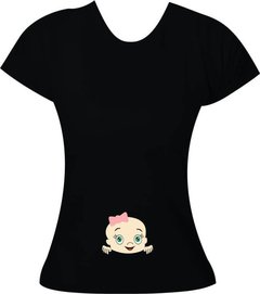 Camiseta Gestante Bebê espiando na barriga Menina