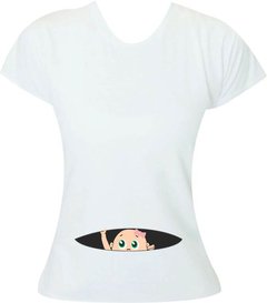 Camiseta Gestante Bebê espiando na barriga Menina