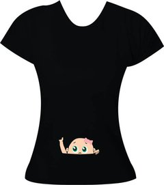 Camiseta Gestante Bebê espiando na barriga - Menina