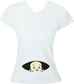 Camiseta Gestante Bebê espiando na barriga - Menino