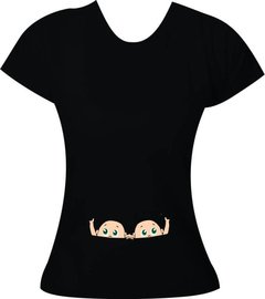 Camiseta Gestante Bebê espiando na barriga gemeos