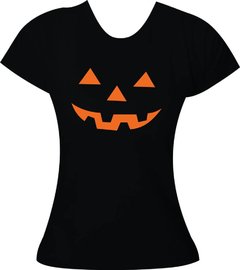 Camiseta Halloween Rosto de abobora Adulto feminina