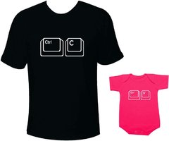 Camisetas Tal pai tal filha Ctrl C Ctrl V Teclas - Preta e rosa