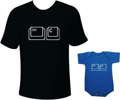 Camisetas Tal pai tal filho Ctrl C Ctrl V Teclas - Preta e azul