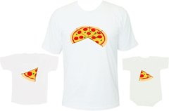 Camisetas Tal pai tal filho Pizza / Pedaço de pizza - Com 2 filhos
