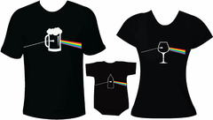 Kit família Camiseta Pink Floyd Chopp, Vinho e Mamadeira